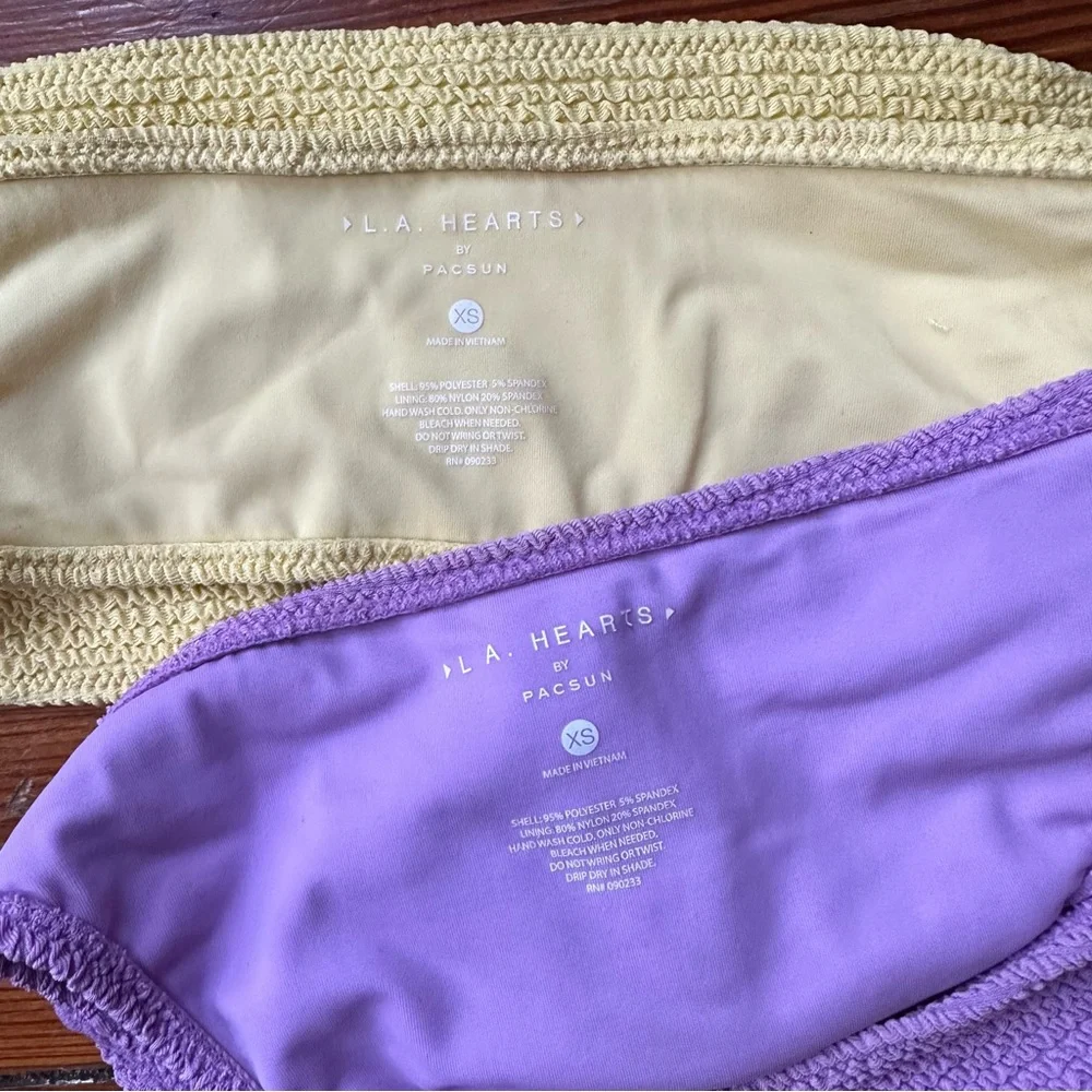 LA Hearts by PAC Sun bikini: Kelsey Scrunch Bandeau & Baja Sports Bottom XS